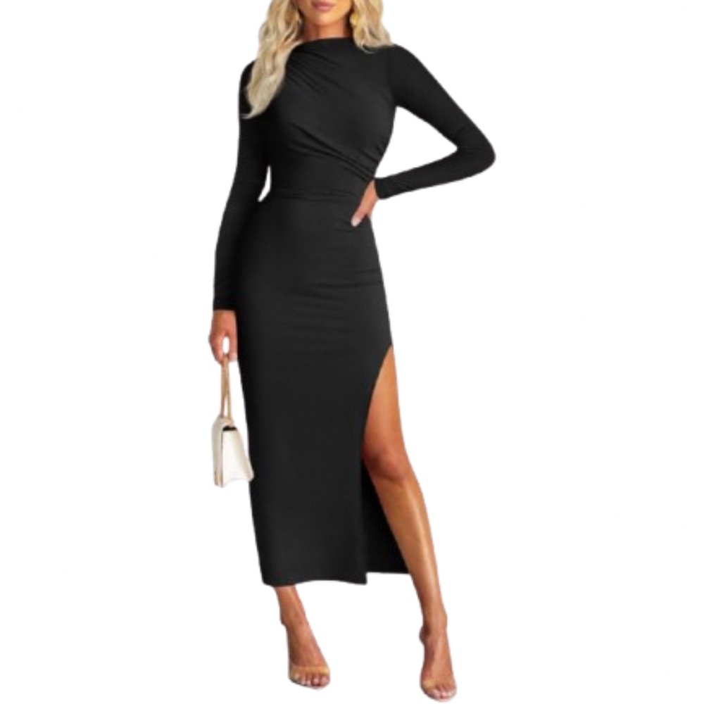 NWT MIROL Black Bodycon Side Slit Maxi Cocktail Dress Size XL